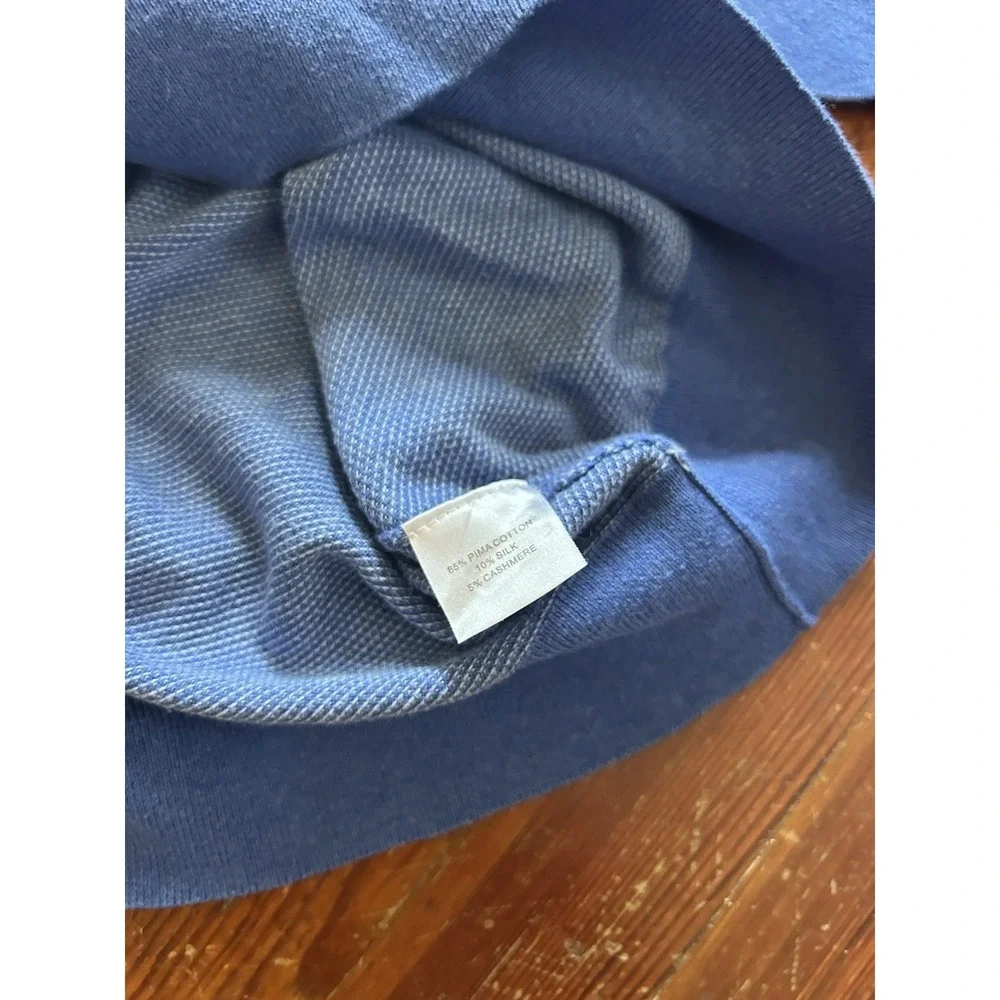 Peter Millar Crown Soft Cashmere Blend 1/4 Zip Sweater Blue Mens Large Golf Prep